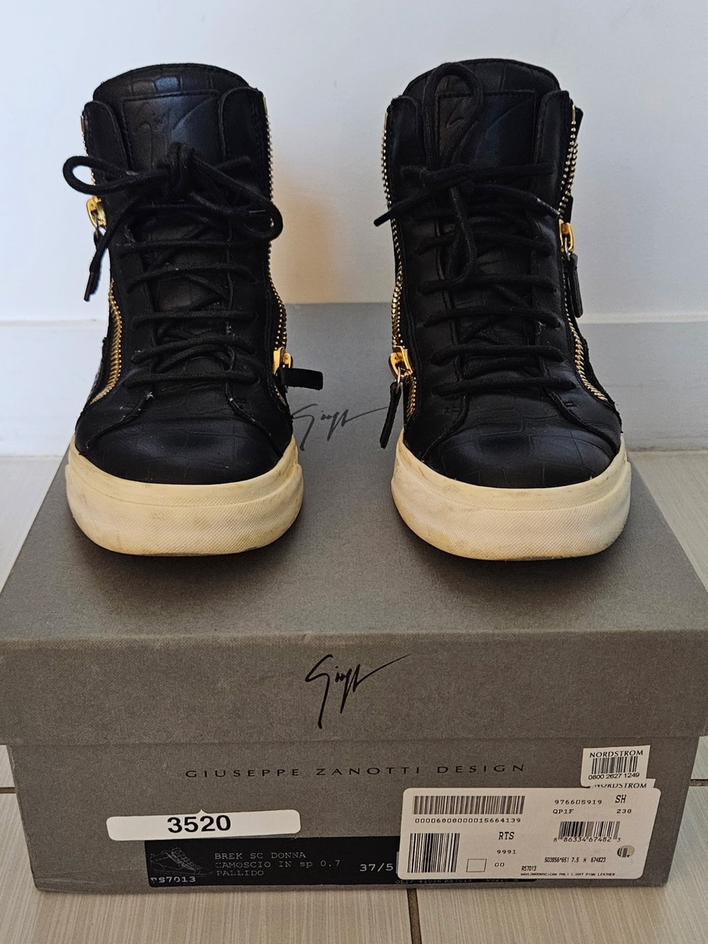 Giuseppe Zanotti Black Leather High-Top Sneakers with Gold Hardware